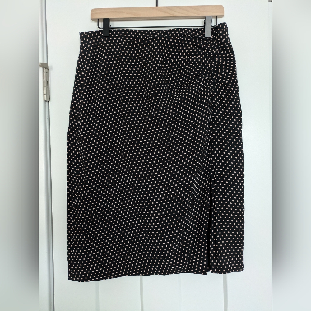 Ann Taylor Black and Polka Dot Ruched Pencil Skirt